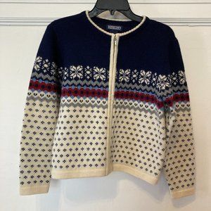 NEW Land'sEnd Size XS Wool Nordic Full Zip Sweater